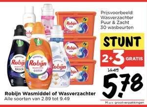 Robijn wasmiddel of wasverzachter 2 + 3 gratis @ Vomar supermarkt