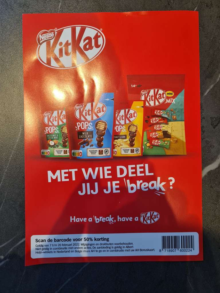 Albert Heijn Kitkat 50% korting op pops en mini mix