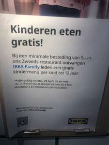Gratis kindermenu vanaf €5 besteding in het IKEA restaurant