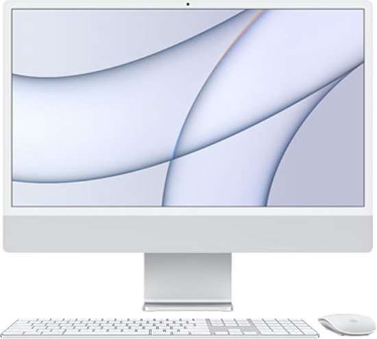 iMac 8 core grafischekaart met 512 gb opslag en een Touch ID toetsenbord met numerieke pad.