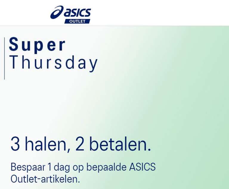 Asics Outlet: 3 halen 2 betalen + 10% extra + gratis verzending t.w.v. €4,95