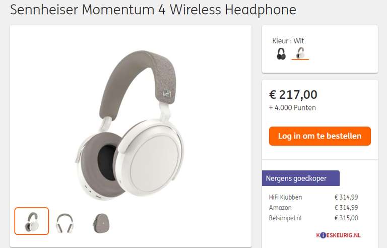 [ING] Sennheiser Momentum 4 Wireless Headphone - Wit / Zwart voor € 217 bij inlevering van 4.000 ING Rentepunten