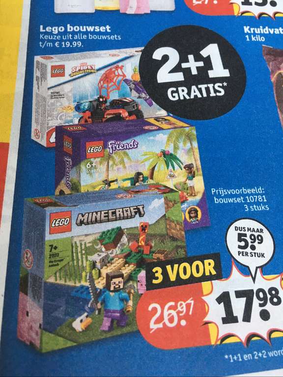 Lego t/m €19.99 2+1 gratis bij de Kruidvat