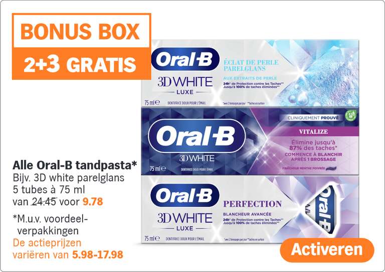 [AH Bonus Box] Alle Oral-B tandpasta* 2+3 GRATIS