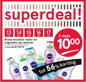 Etos superdeal: Nivea micellair water en oogmake-up remover 3 voor €10