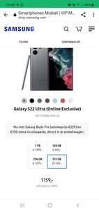 Via ING portal: Samsung galaxy S22 ultra 512GB= €1159 / 128GB=€999