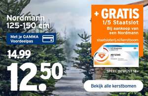 Nordmann 125-150cm + Gratis 1/5 Staatslot voor €12.50 met de Gamma voordeelpas
