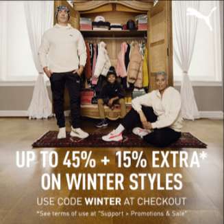Tot 45% korting + 15% extra korting op geselecteerde winter items @ PUMA