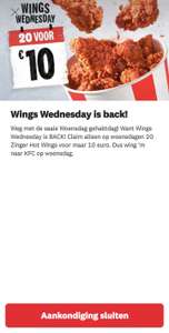 KFC Wings Wednesday 20 hot wings voor 10 euro
