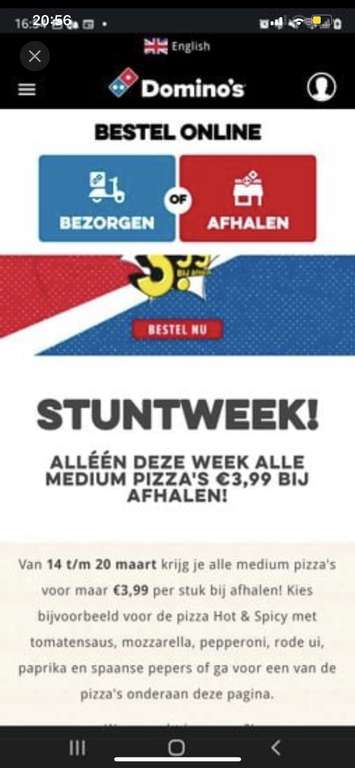 Stuntweek Domino’s 14 t/m 20 maart medium pizza voor €3,99