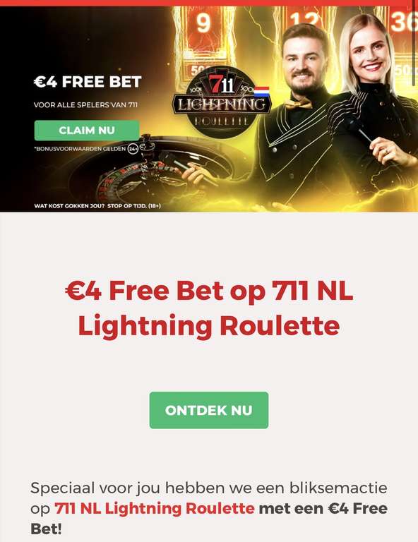 €4 Free bet 711 Lightning Roulette