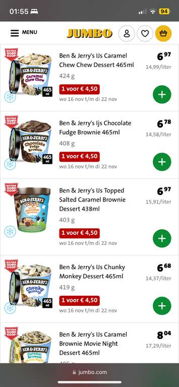 Ben & Jerry's ijs bij de Jumbo voor €4,50