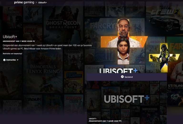 1 week Ubisoft+ bij Prime Gaming