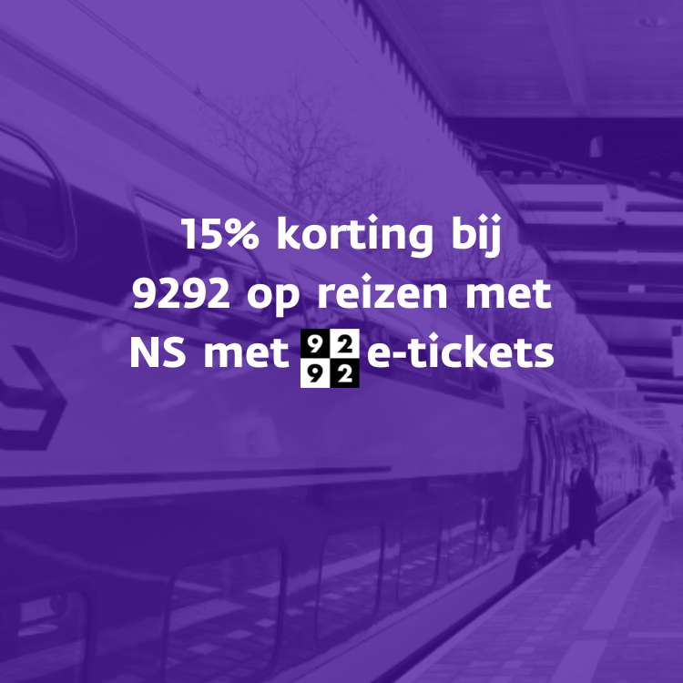 15% korting op NS treinreis met 9292 app (16-19 juni)