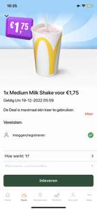 McDonald’s 1x Medium Milkshake voor 1,75 (via de McDonald’s app)