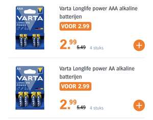 Varta Longlife power AA alkaline batterijen