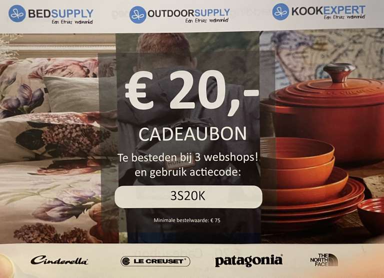 €20 korting bedsupply.eu, kookexpert.nl of outdoorsupply.nl