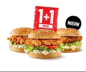 1+1 gratis geldig voor de Zinger, Original Filet en Veggie burger @KFC