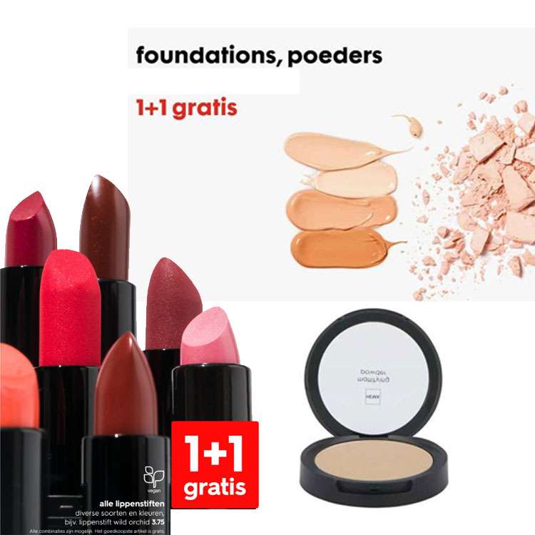 HEMA: alle lipsticks / foundations / poeders 1+1 gratis