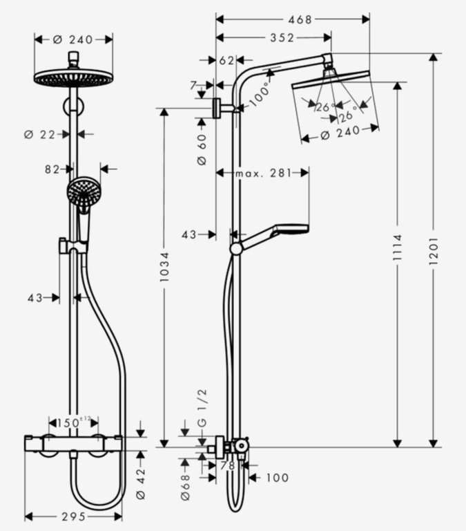 Hansgrohe Crometta S 240 showerpipe - 1jet - Incl. Thermostaat - Chroom