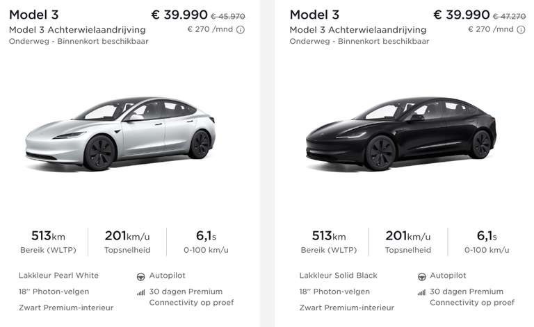 BE only: Tesla model 3 RWD voor 35K (premie afgetrokken) zwarte en witte uitvoering