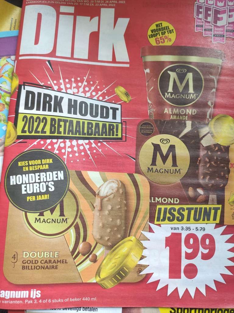 Magnum ijs €1,99 bij Dirk