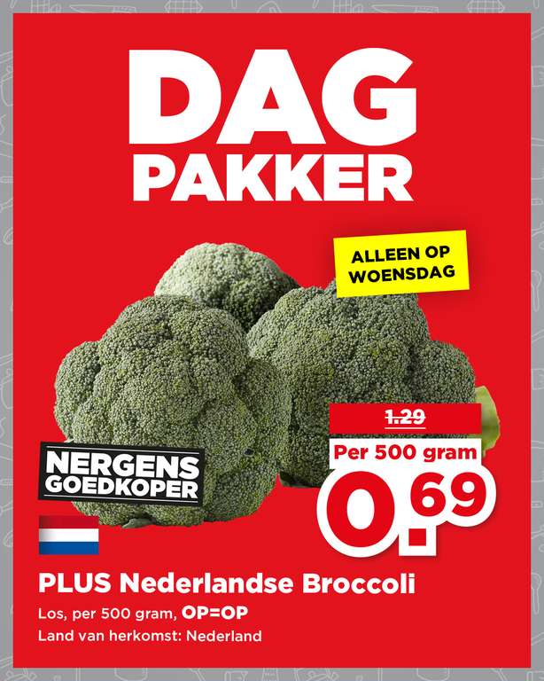 PLUS Dagpakker 500g Broccoli van €1,29 voor €0,69