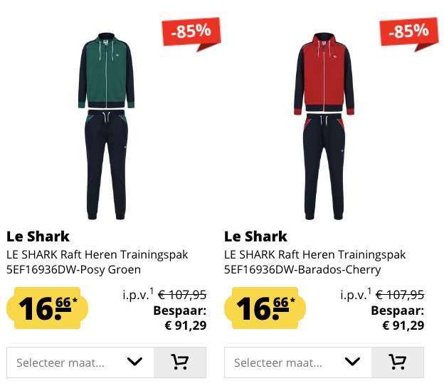Le Shark trainingspakken voor €16,66 per set @ Sport-Korting