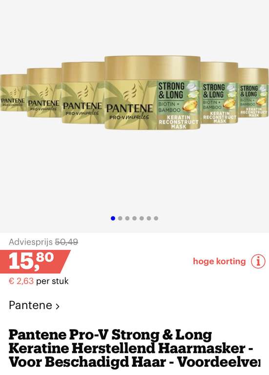 [bol.com] Pantene Pro-V Strong & Long Keratine Herstellend Haarmasker - Voor Beschadigd Haar - Voordeelverpakking - 6x160 ml €15,80