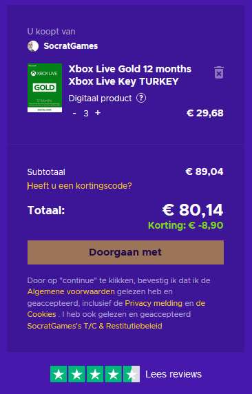 3 jaar Xbox Game Pass Ultimate (Turkije VPN) voor €80,14 @ Eneba