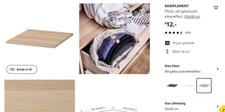 Ikea Haarlem: KOMPLEMENT Plank, wit geglazuurd eikeneffect, 50x58 cm €1,,- (Koopjeshoek)