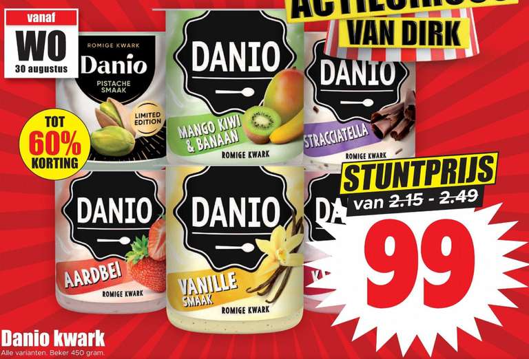 Danio Kwark Alle Varianten 450 gr voor €0,99 | Dirk