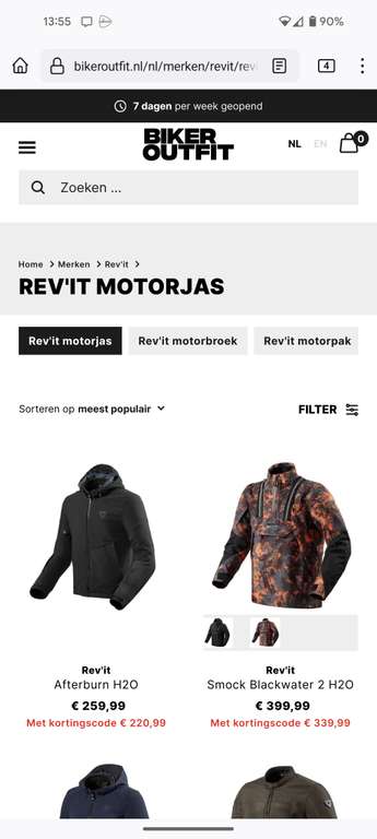 Rev'it motorkleding, motorjassen met gratis rugprotector