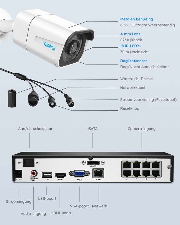 Reolink RLK8-800B6-A 4K PoE beveiligingscamerasysteem incl. NVR voor €624,99 @ Amazon NL
