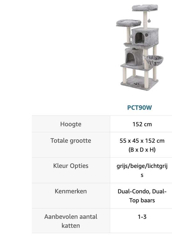 Feandrea krabpaal 152cm hoog voor €58,23 @ Amazon NL