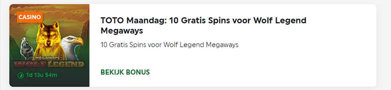 Toto Maandag: 10 Gratis Spins voor Wolf Legend Megaways