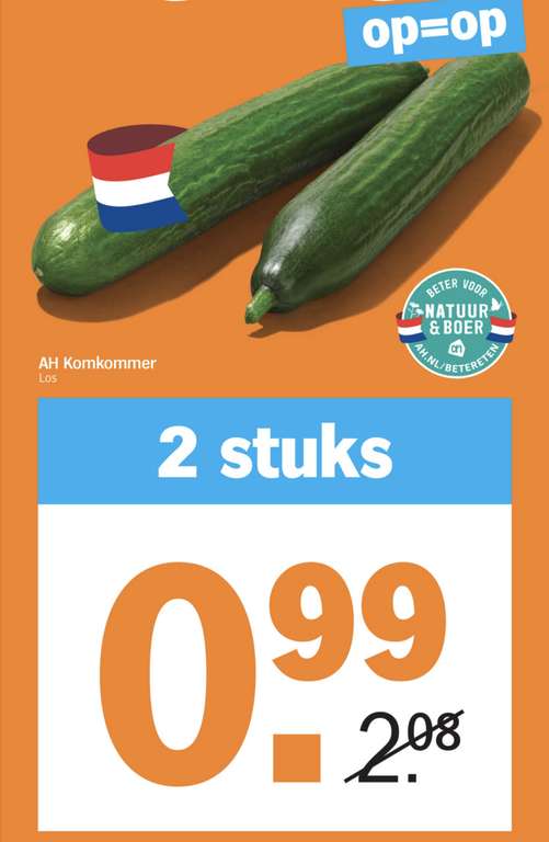 Komkommers 2 voor € 0,99