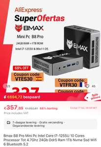 Bmax B8 Pro Mini Pc Intel Core 17-1255U 10 Cores Processor Tot 4.7Ghz 24Gb Ddr5 Ram 1Tb Nvme Ssd Wifi 6 Bluetooth 5.2