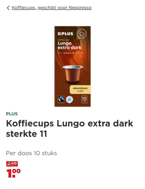 Plus koffie cups voor Nespresso apparaten