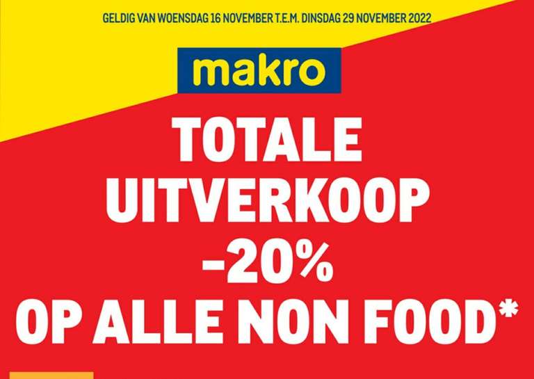 [GRENSDEAL BELGIË] Makro uitverkoop - 20% op alle non food