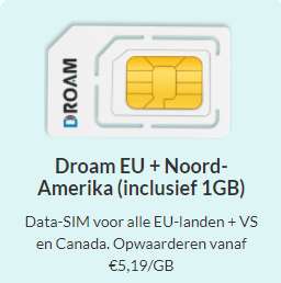 Travel Sim: Droam voor EU + Noord-Amerika/Canada (inclusief 1GB)