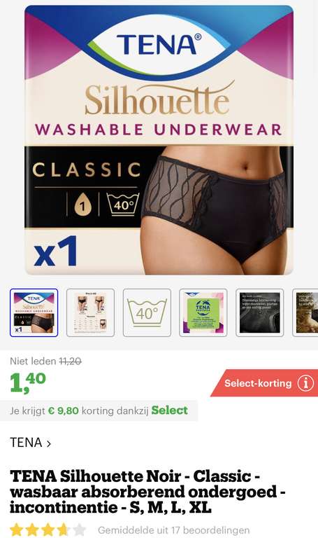 [bol.com select deal] TENA Silhouette Noir - Classic - wasbaar absorberend ondergoed - incontinentie - M €1,40 XL €1,86