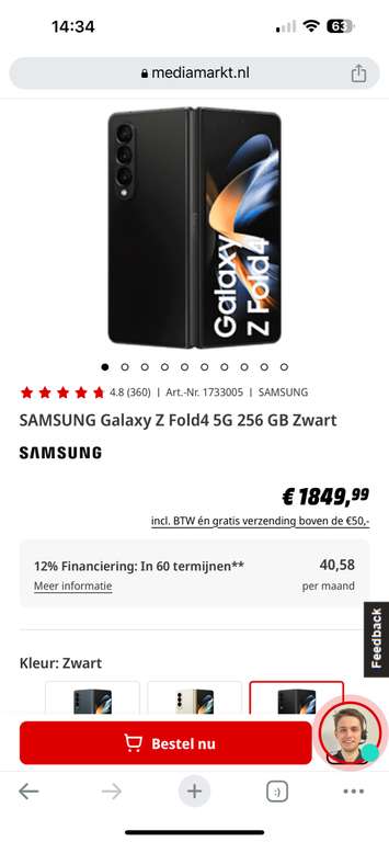 Samsung Galaxy Z Fold4 voor €942,- bij mobiel.nl