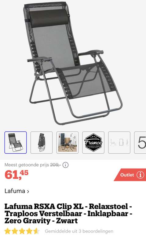 [bol.com] Lafuma RSXA Clip XL - Relaxstoel - Traploos Verstelbaar - Inklapbaar - Zero Gravity - Zwart €61,45