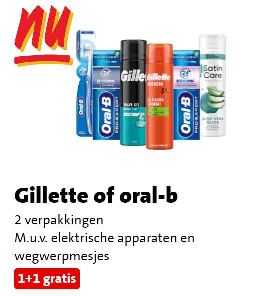 Jumbo Gillette of Oral-B 1+1 gratis bijv. Gillette Classic Sensitive Scheergel, 200ml