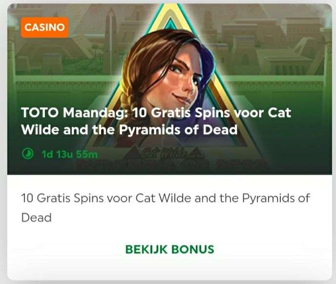 [TOTO MAANDAG] 10 gratis spins voor slot: Cat Wilde and the pyramide of Dead
