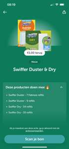 5,- euro terug bij aankoop van Swiffer Duster of Swiffer DRY