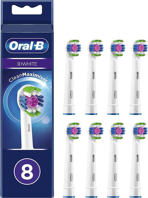 Oral-B 3D White Opzetborstels Met CleanMaximiser-technologie, 8 Stuks