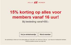 15% korting op alles voor members bij H&M