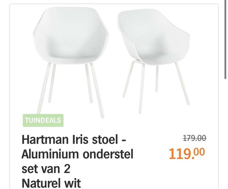 2 Hartman Tuinstoelen voor €119 bij Albert Heijn